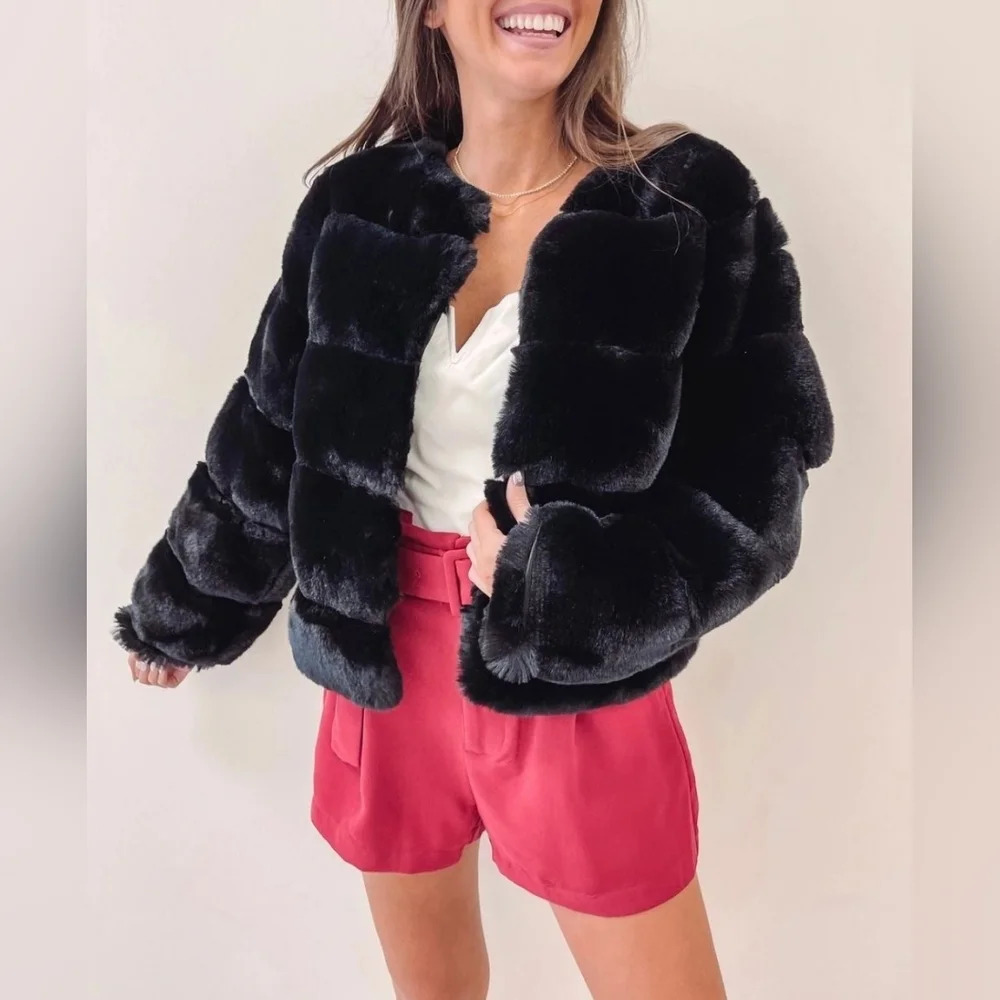 TIMING-AVARA Janet Faux  Fur Jacket- Black - Picture 6 of 13